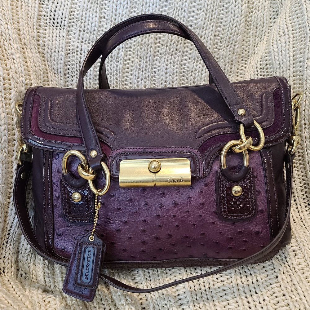 Coach Purple Plum Mixed Leather Shoulder Purse Bag